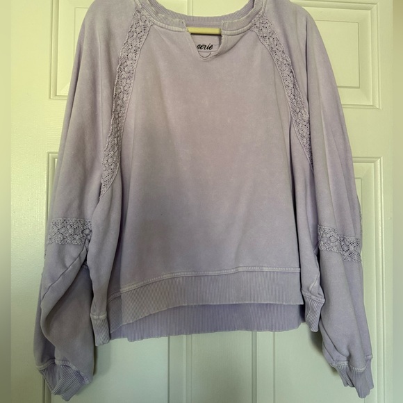Aerie Hey Crochet Lavender Sweatshirt with Lace Detail - Picture 2 of 9